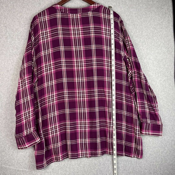 SIMPLY EMMA Plus Woman Size 2X Purple Plum Plaid Blouse Sparkle Tab Sleeve - Picture 12 of 12